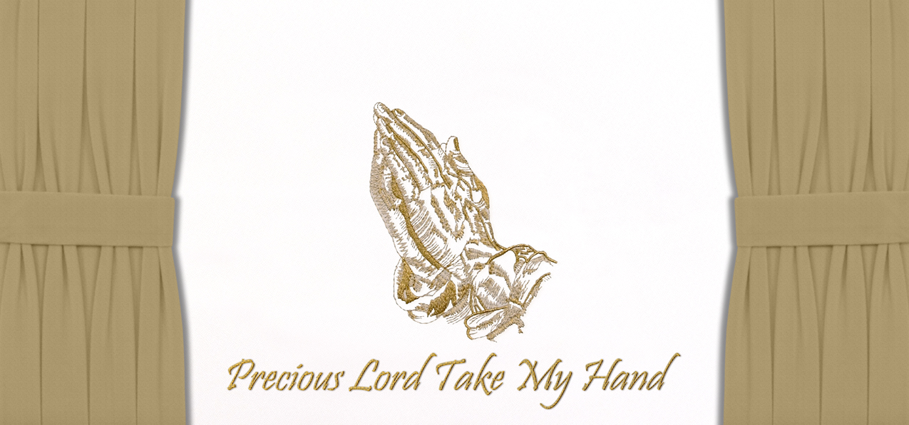 Precious Lord Take My Hand with Curtains Gold White Faux